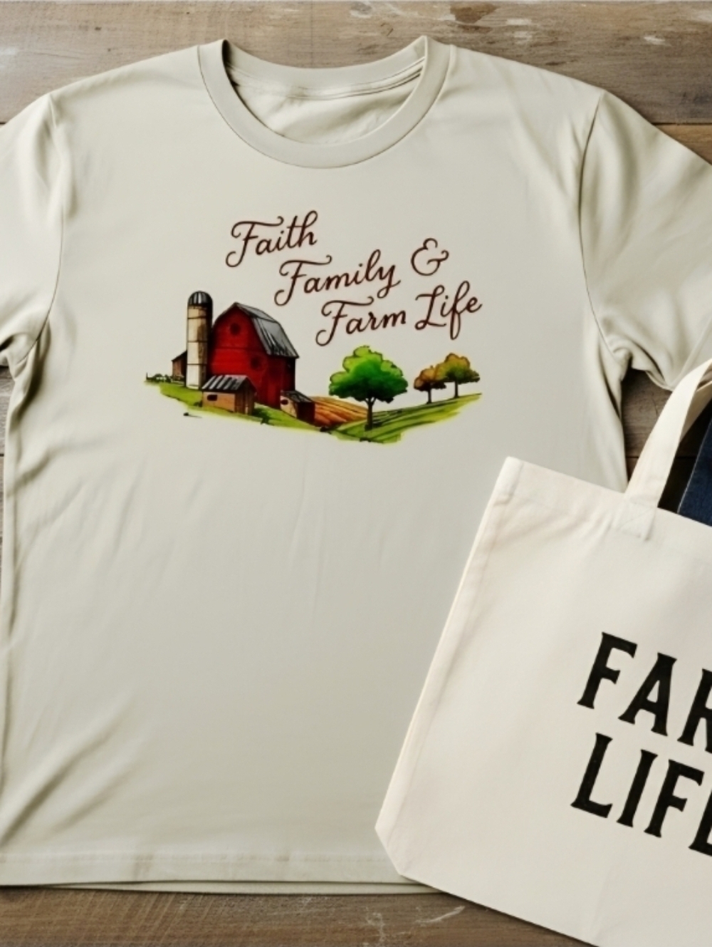 Faith Family & Farm Life Tee • Red Barn Graphic Shirt • Country Living Top